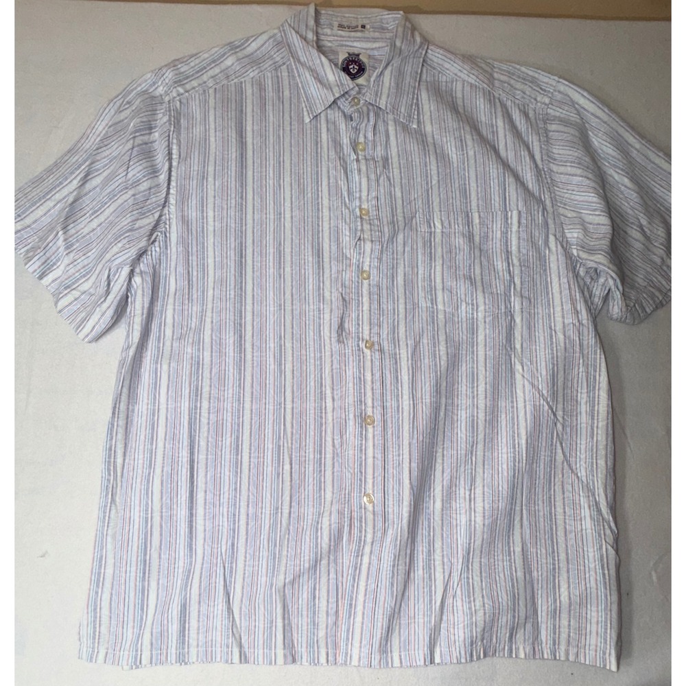Southbridge Button Down Shirt Mens XL Blue Orange Striped Short Sleeve Cotton
